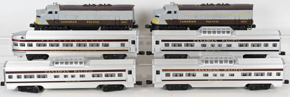 LIONEL CANADIAN PACIFIC TRAIN SET: Includes 2372P, 2373T, 3- 2552 Vista Dome Cars, and 2551 Observation Car. All in wonderful original condition.