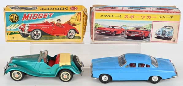 JAPAN TIN FRICTION JAGUAR & MG MIDGET w/ BOXES