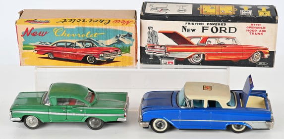 JAPAN TIN FRICTION FORD & CHEVROLET w/ BOXES