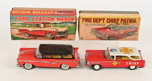 2- JAPAN TIN FRICTION STATION WAGONS w/ BOX