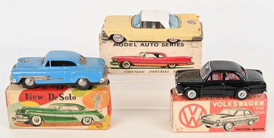 3- JAPAN TIN FRICTION CARS w/ BOXES