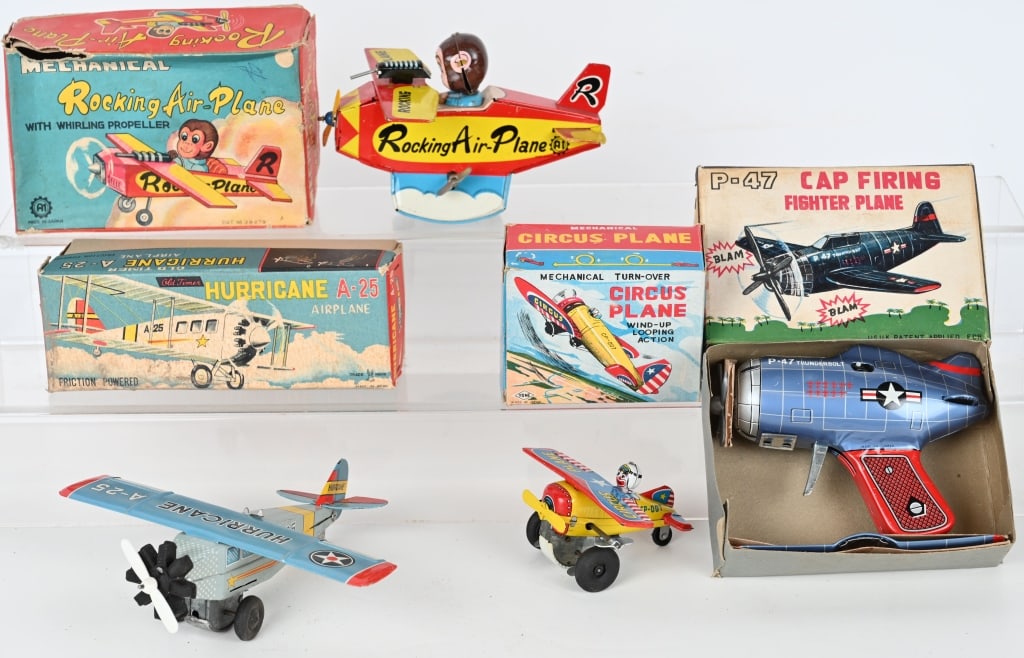 4- JAPAN TIN AIRPLANE TOYS w/ BOXES (1 of 6)
