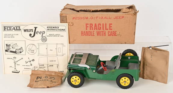 MARX PRESSED STEEL FIX-ALL JEEP w/ BOX: Looks never played with. Comes with Tools and Top. Boxed 11" Excellent
