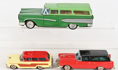 3- JAPAN TIN FRICTION FORD STATION WAGONS