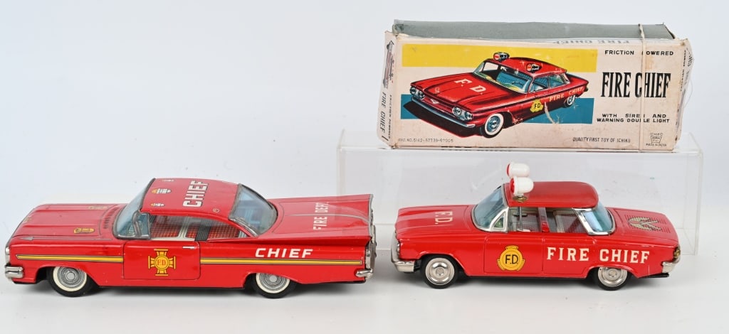 2- JAPAN TIN FRICTION FIRE CHIEF CARS (1 of 11)