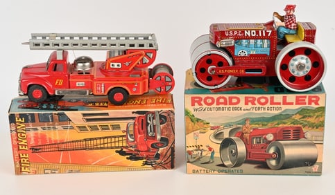 JAPAN BATTERY OP FIRE ENGINE & ROAD ROLLER BOXED
