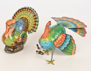 2- GERMAN TIN WINDUP TURKEYS