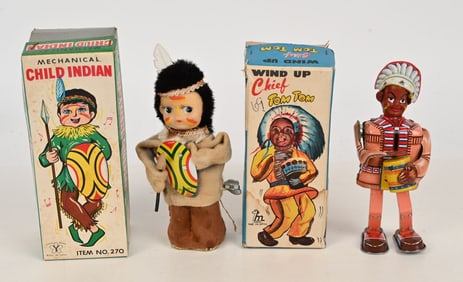2- JAPAN TIN WINDUP INDIANS w/ BOX