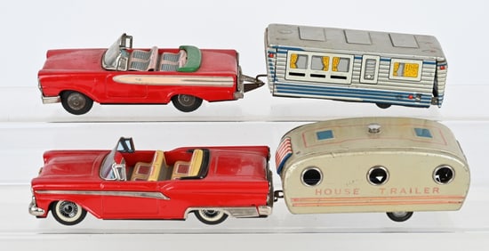 2- JAPAN TIN FRICTION CARS & HOUSE TRAILERS