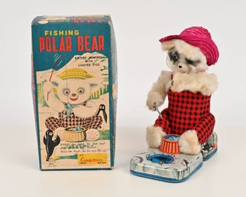 JAPAN BATTERY OP FISHING POLAR BEAR w/ BOX