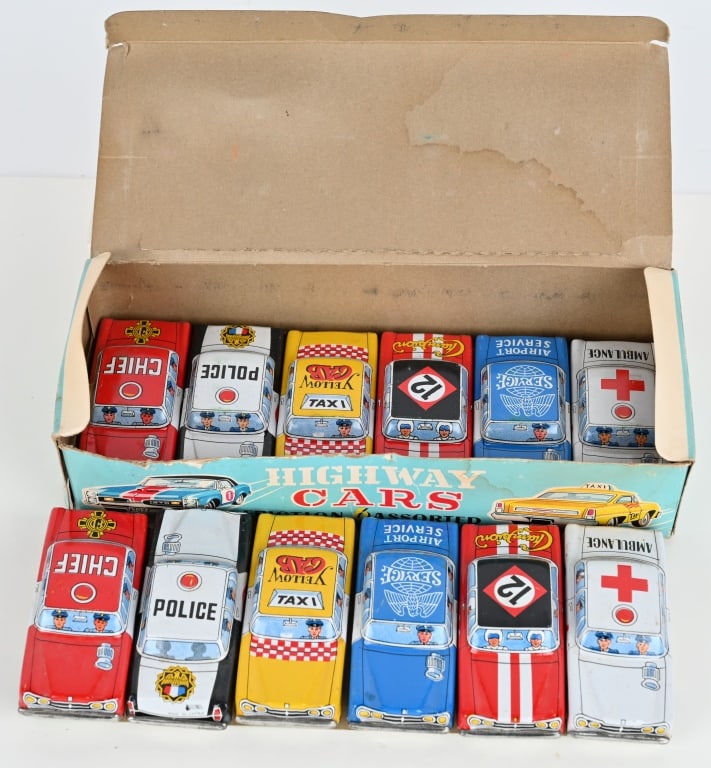 12- JAPAN FRICTION POWERED HIGHWAY CARS w/ BOX (1 of 8)