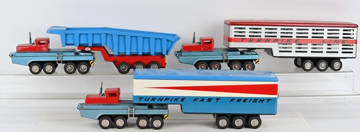 3- JAPAN TIN FRICTION SEARS TRACTOR TRAILERS