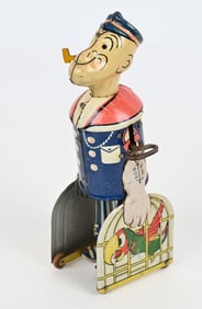 MARX TIN WINDUP POPEYE WITH PARROT CAGES