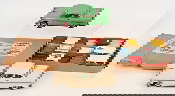 JAPANESE TIN CAR LOT: Includes Models of Ford Cars Set with Box, Battery Operated Ford, and Tin Friction Ford. All in great shape. Largest 8 1/2" Excellent