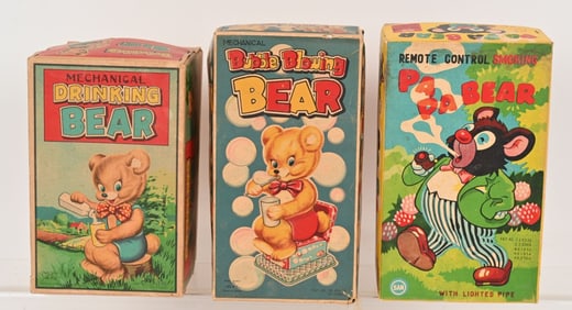 3- JAPAN BATTERY OPERATED BEAR TOYS w/ BOXES