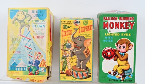 3- JAPAN BATTERY OP CIRCUS TOYS w/ BOXES