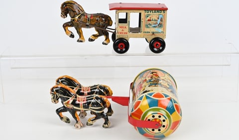 MARX TOYLAND DAIRY WAGON & 2 HORSE CHIMES