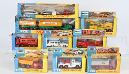 9- VINTAGE MATCHBOX KINGSIZE VEHICLES w/ BOX