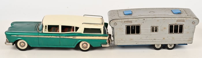 JAPAN TIN FRICTION RAMBLER WAGON & TRAILER
