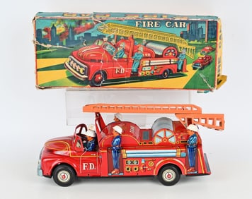 17" JAPAN TIN FRICTION FIRE CAR w/ BOX