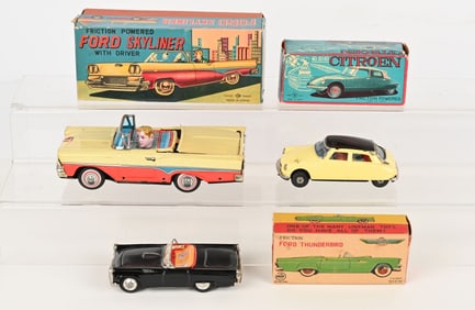 3- JAPAN TIN FRICTION AUTOMOBILES w/ BOXES