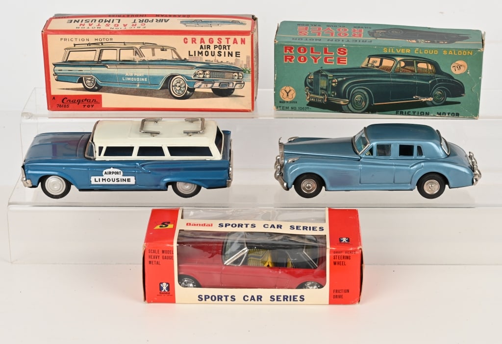 3- JAPAN TIN FRICTION AUTOMOBILES w/ BOXES (1 of 7)