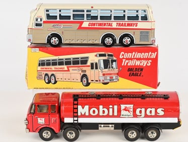 JAPAN TIN FRICTION MOBILGAS TRUCK & TRAILWAYS BUS