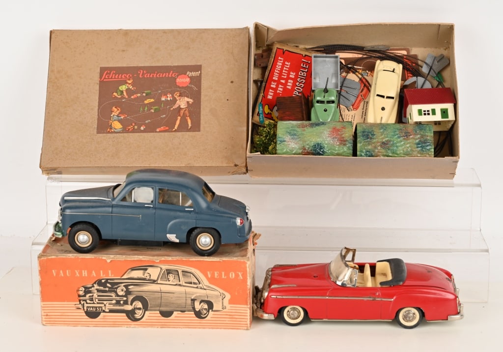 LOT OF GERMAN & ENGLAND CARS: Includes Schuco Set with Box. Schuco Mercedes,and English Vauxhall with Box. Conditions vary. Largest 11" AS-IS