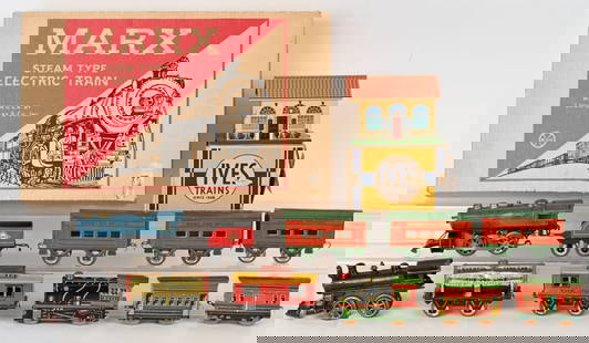 LOT OF TRAIN TOYS & ACCESSORIES: Large lot of various Train Engines, Cars, and More. Plus Marx set in Box. AS-IS