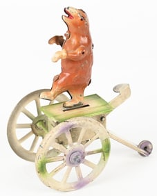 GERMAN TIN WINDUP BEAR ON WHEELS
