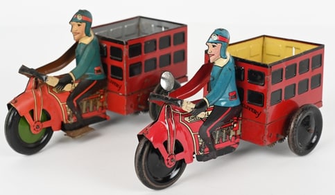 2- MARX TIN WINDUP SPEEDBOY DELIVERY MOTORCYCLES