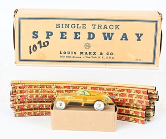 MARX SINGLE TRACK SPEEDWAY & CAR w/ BOX