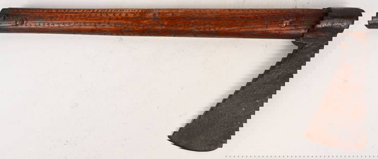 REV WAR COLONIAL INDIAN HAND FORGED TOMAHALK: A tomahawk is a type of single-handed axe native to the many Indigenous peoples and nations of North America, traditionally resembling a hatchet with a straight shaft. The term came into the English l