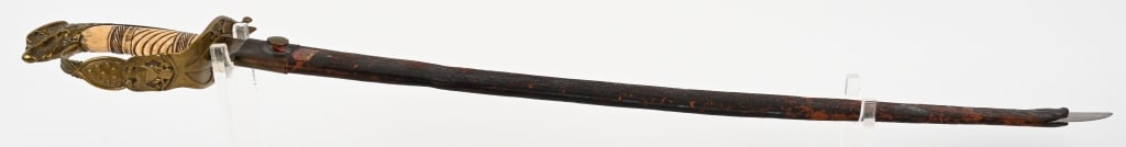 EARLY FEDERAL EAGLE HEAD SWORD W EXQUISITE GUARD: Early Federal Period Eagle Head Sword with Engraved Bone Handle and Eagle Head Pommel The D guard Crossguard is exquisite with a Federal Shield displaying an Eagle and shield with stars above