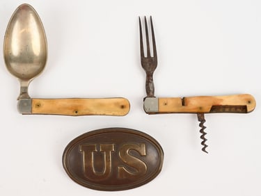 CIVIL WAR FOLDING EATING UTENSILS SET & BOX PLATE