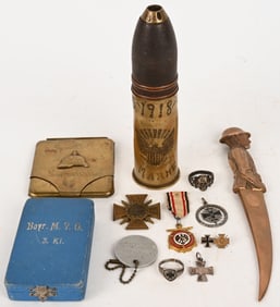 WWI US & IMPERIAL GERMAN TRENCH ART BADGE LOT