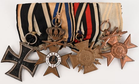 WW1 IMPERIAL GERMAN 4 PLACE MEDAL BAR EK2 BAVARIA