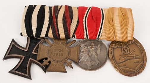 WW1 & NAZI GERMAN 4 PLACE MEDAL BAR EKII WEST WALL