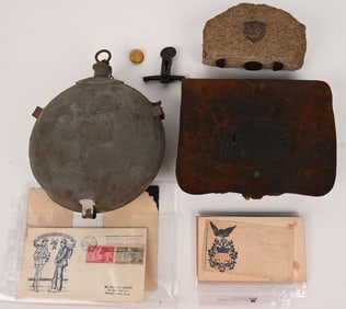 US CIVIL WAR LOT CANTEEN CARTRIDGE BOX SC BUTTON