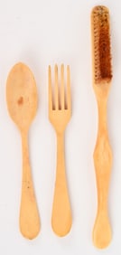 CIVIL WAR HAND CARVED UTENSILS & TOOTHBRUSH