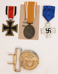 WWII NAZI GERMAN MEDAL & BELT BUCKLE LOT NSDAP WW2
