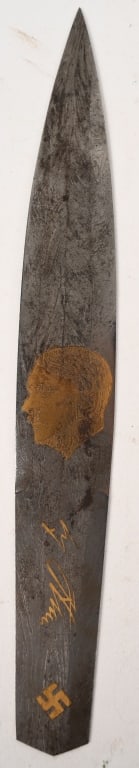 ADOLF HITLER DAMASCUS LETTER OPENER BY P. MULLER: Adolf Hitler letter opener made of Damascus steel that is maker marked from the famous Master Damascus Swordsmith, Paul Müller. The dagger blade shaped letter opener is, made from true