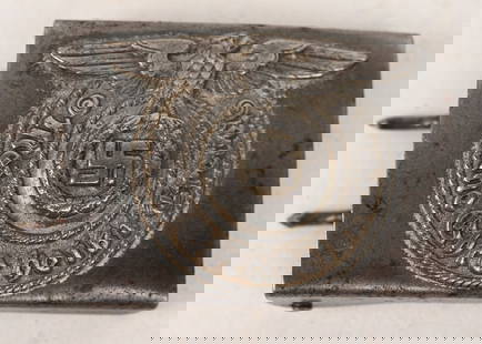 WWII NAZI GERMAN WAFFEN SS BELT BUCKLE 155/43 WW2: This Steel SS Buckle is an original piece that shows signs of having been used. It&#8217;s made of painted steel with most of the finish being absent. The high points of the design show wear, with som