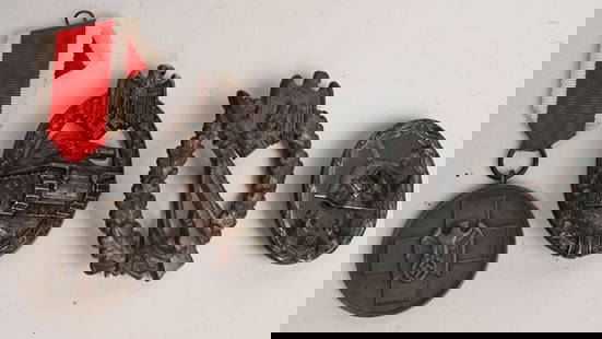WWII NAZI GERMAN MEDAL LOT PANZER SOCIAL WELFARE: WWII Nazi German lot of medals to include 1)&#160;WWII NAZI PANZER ASSAULT BADGE IN SILVER HERMANN AURICH. Die struck tombac construction, solid backed, badge with a silver washed finish features a ve