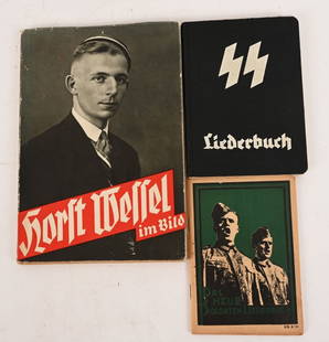 WWII NAZI GERMAN SS NSDAP WEHRMACHT BOOK LOT WW2: WWII Nazi German Ephemera lot to include 1) SS Liederbuch 4th Edition in excellent to near mint condition still retaining all of its pages. 2) Horst Wessel Im Bild. Book &#8220;Horst Wessel im Bild&#8