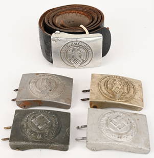 WWII NAZI GERMAN BELT BUCKLE LOT POLICE & HJ WW2: Lot of WWII Nazi German Belt Buckles to include 1)&#160;POLIZEI NCO'S BELT BUCKLE.&#160;1936 pattern, silver washed, injection molded, aluminum construction, police NCO&#8217;s, box belt buckle featur