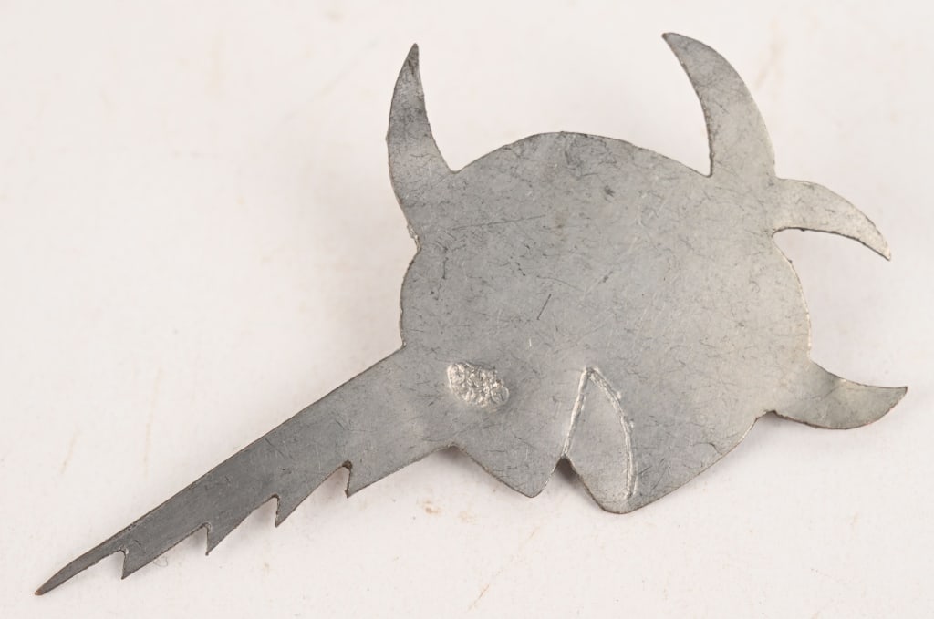 WWII NAZI GERMAN KRIEGSMARINE U-BOAT BADGE U-96: U-Boat Cap Badge of U-96 of a Sawfish with a safety pin backing to allow it to be placed on a Overseas Cap or Visor Hat. Made of plated Copper or Brass in excellent condition. German submarine U-96 wa