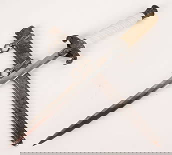 WWII NAZI GERMAN ARMY OFFICER DAGGER WW2: The dagger features a roughly, 26cm long drop forged steel construction nickel/silver plated stiletto style blade with a flat central ridge. Blade shows typical scabbard runner marks. The original bro