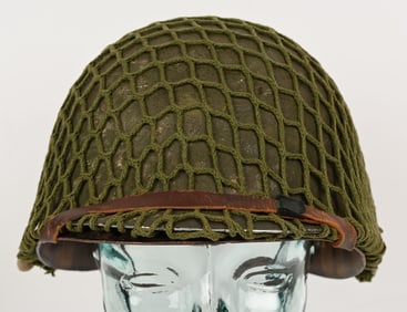 WWII US M1 FRONT SEAM SWIVEL BAIL HELMET W NET WW2