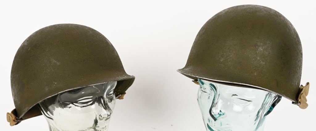WWII US M1 COMBAT HELMET LOT W MINE SAFETY LINER: Lot of WWII US Helmets to include 1) WWII US M1 FRONT SEAM SWIVEL BALE HELMET. WWII US Army swivel bail, front seam helmet with matching condition Mine Safety Appliance. Helmet retains most of th